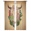 Summer Cactus Cow Skull Retro Chiffon Curtains Living Room Bedroom Home Decoration Window Voiles Tulle Curtain Sheer Made Of Polyester Area Decor