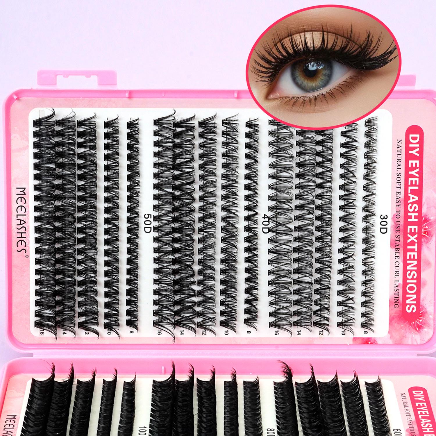 New Style Cross-border European & American Eyelash Book: Large Capacity, Natural Hot Melt Cluster Lashes, Various Specs, False Eyelashes Mixed 30D+40D+50D+60D+80D+100D White Box чёрный