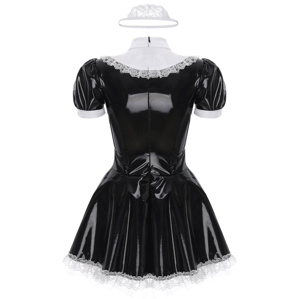 Dámský kostým cosplay pro služku z lakované kůže