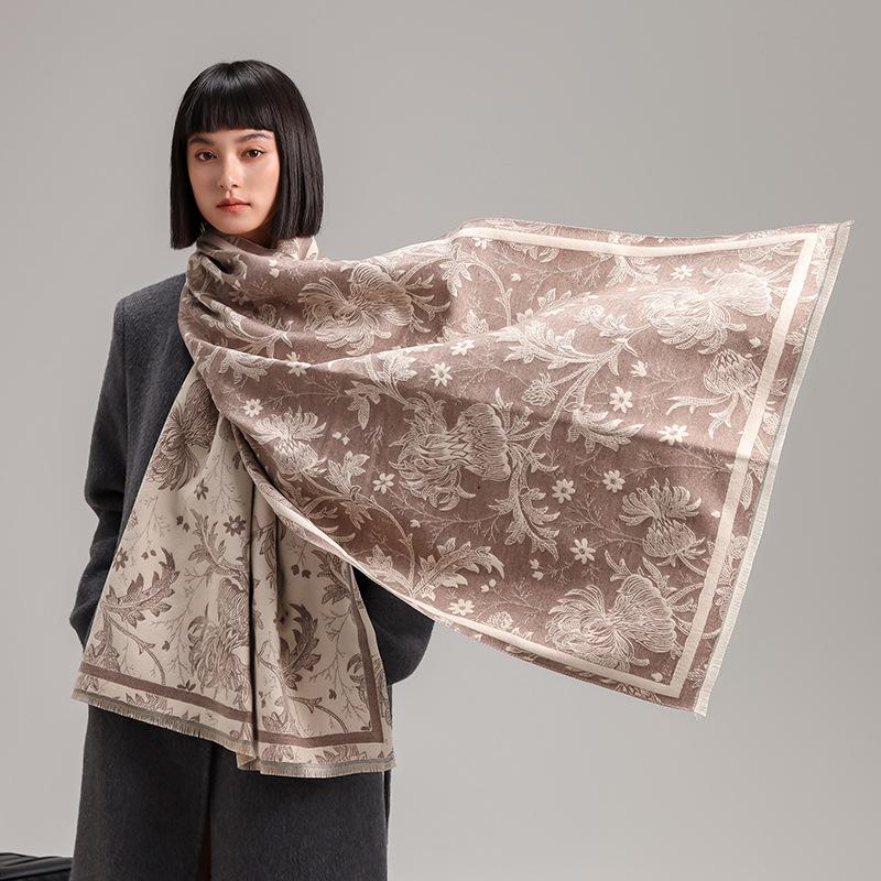 Versatile Printing Contrasting Colors, Double-sided Imitation Cashmere Scarf, Winter High-end Warm Shawl Women