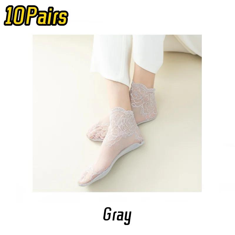 20 Paare Lolita Spitze Unsichtbare Damen Socken Sommer Dünne Sektion Hohl Mesh Spitze Blume Baumwollsohle Bequeme Atmungsaktive Socke