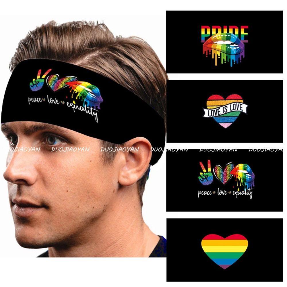 Heart Rainbow Elastic Headband Letter Sports Hairband Fashion Rainbow Headband  Women