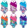 2022 Girls' Ruffle One-Piece Swimsuit - Digital Print Beachwear for Kids
