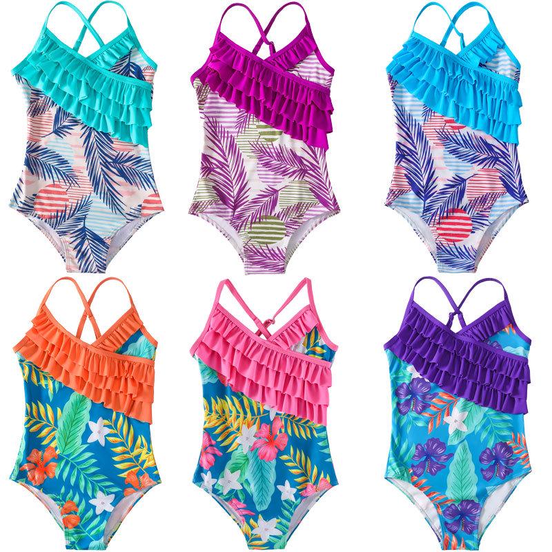 2022 Girls' Ruffle One-Piece Swimsuit - Digital Print Beachwear for Kids