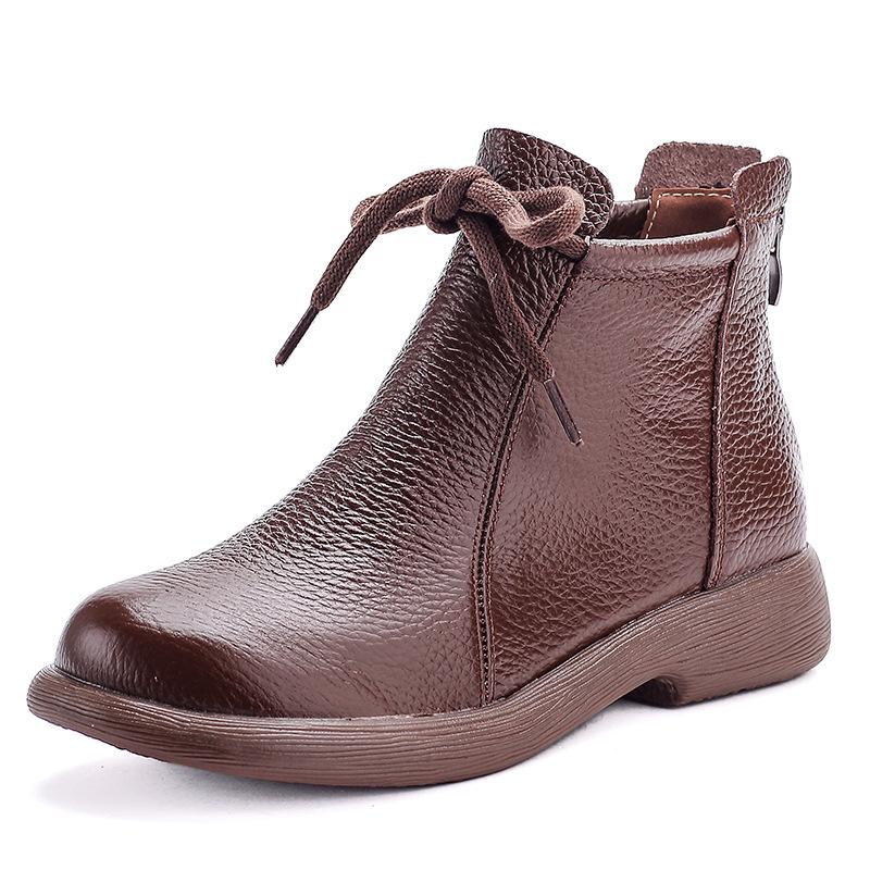 

Жіночі ретро черевики на щиколотці з коров ячої шкіри: Масивний каблук, Товста підошва, Натуральна шкіра, Плюс оксамит, Зимовий дизайн 39