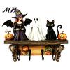 Lightweight Wooden Ghost Decor Halloween Key Holder, Lady Holder with 4 Hooks, Wall Entryway Organizer Rack Mounted Spooky for Hallway Home