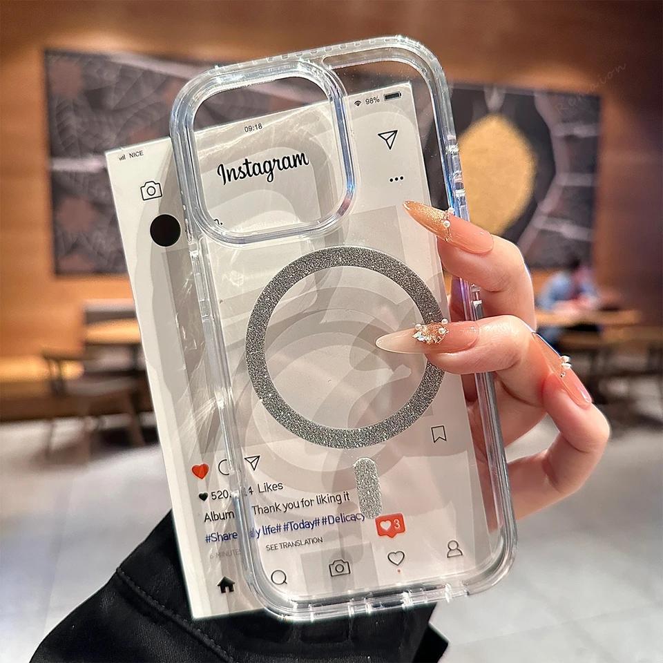 Glitter Color Blocking Magnetic Phone Case For iPhone 16E 15 14 13 12 11 16 Pro Max 15 16 Plus Luxury Protector Shockproof Cover