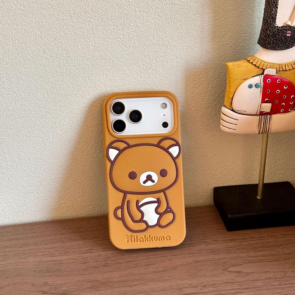 Rilakkuma Retro Stand iPhone 17 Pro Max Case - Silicone for Apple 16, 15, 14, 13