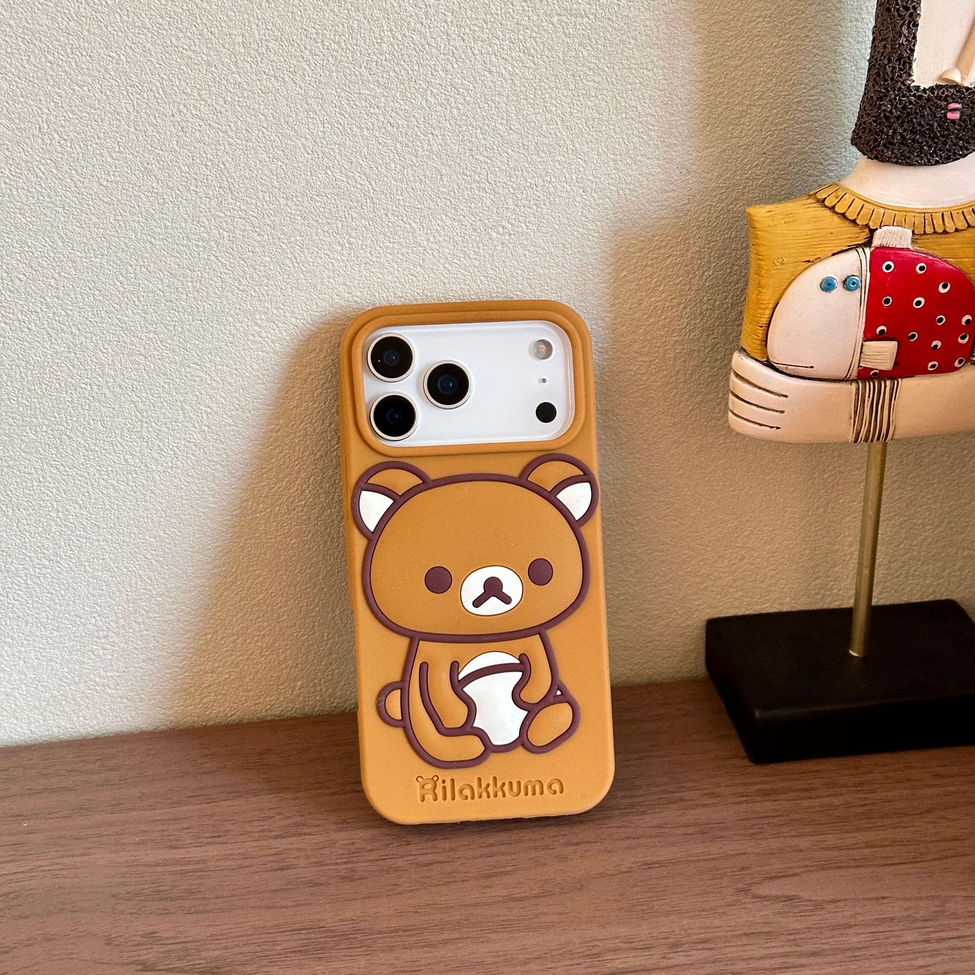 

Rilakkuma Retro Stand iPhone 17 Pro Max Case - Silicone for Apple 16, 15, 14, 13 iPhone 15