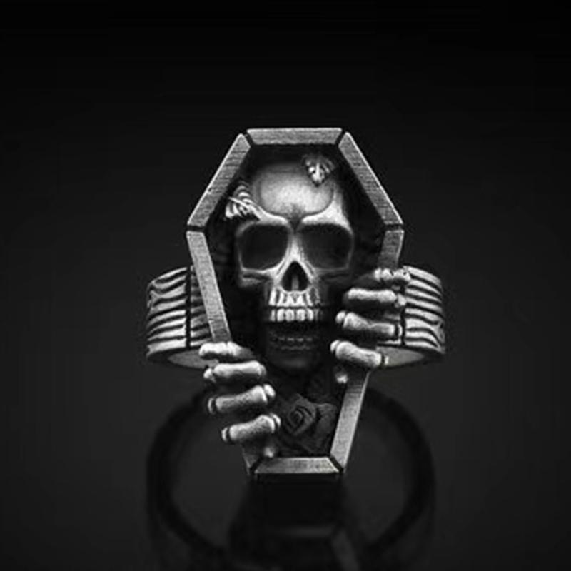 Dropshipping Men's Calvarium Skull Ring Gothic 316L Stainless Steel Biker Ring Motorcycle Band Jewellery Party Gift OSR734
