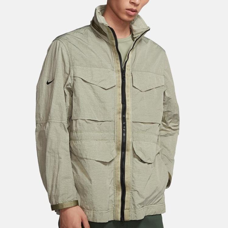 Nike Solid Color Woven Jacket With Large Pockets And Windproof Design Men Outerwear Gray Green BV4431-371