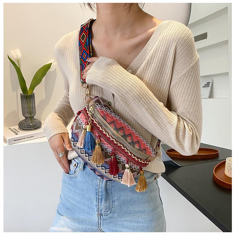 Ethnic Lace Women's Tassel Chest Bag - 2026 Summer Single Shoulder Fashion Bag