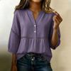 Women Loose Fit V Neck Button Front Casual Top Long Sleeve Cotton Linen Blend Pullover Shirt Lightweight Breathable Blouse