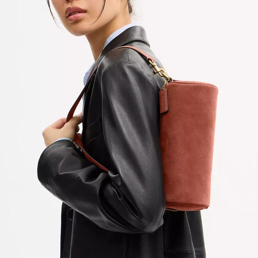 COACH Barrel Suede With Calfskin Cylinder Bag, Shoulder Bag Small Women's Clay CDY81-B4AY