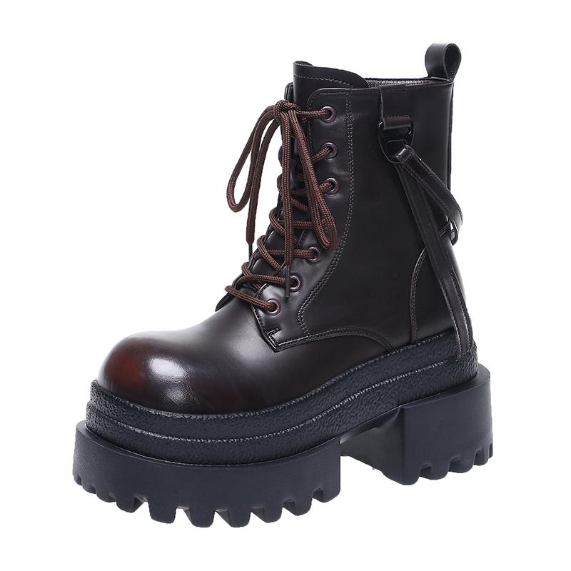 Fashion 9CM Women's Chunky Motorcycle Boots Autumn Microfiber Leather Hidden Heels Sneakers Winter Punk Boots Platform Ankle Boots