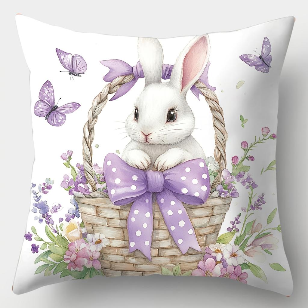 Easter Theme Bunny Pillow Covers Square Contemporary Printed Zipper Closure Cushion Covers for Living Room Sofa Bedroom Decor