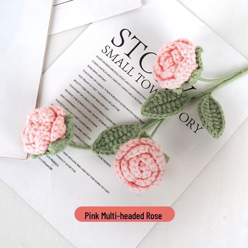 Hand-Knitted Multi-Headed Wool Rose - Qixi Festival Creative Gift Simulation for Birthdays