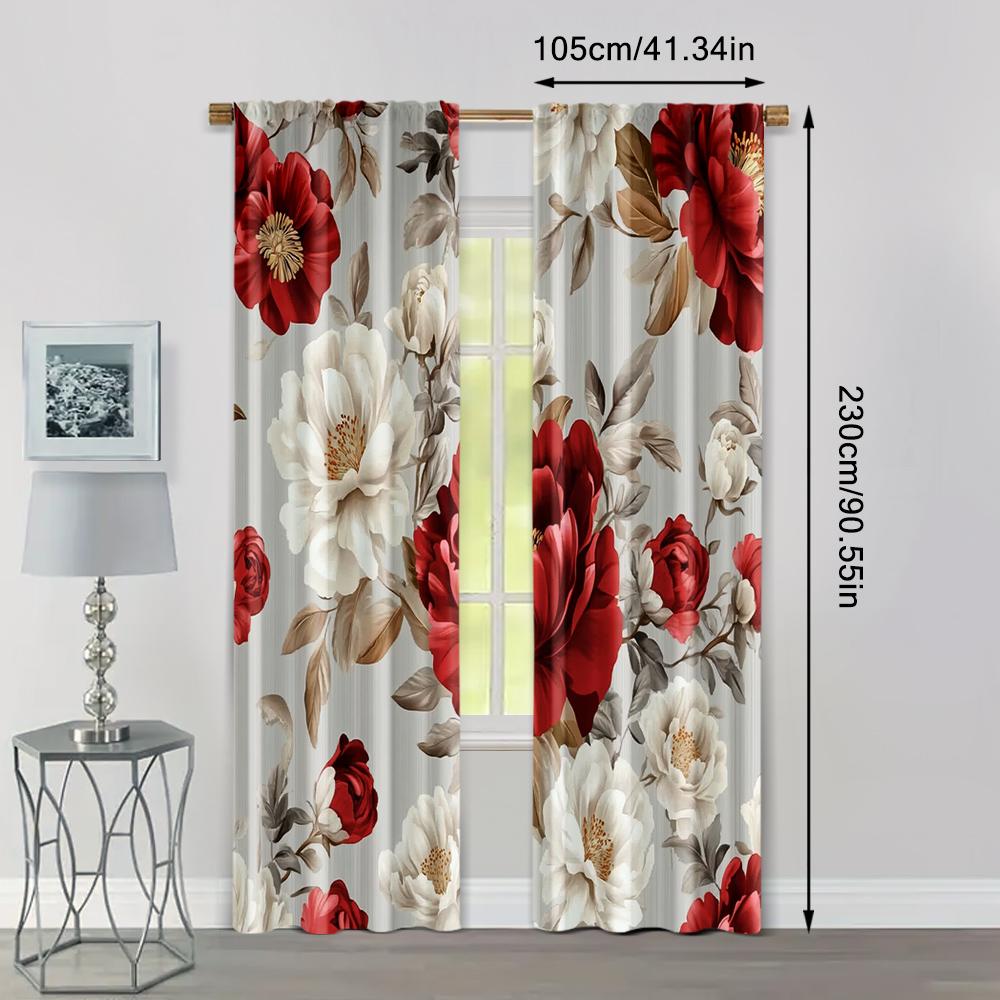 2pcs, Print Curtains 2D print Glam Style Floral Print Twill Versatile Fabric (without rod) Art Deco Festive Perfect for Bedroom,