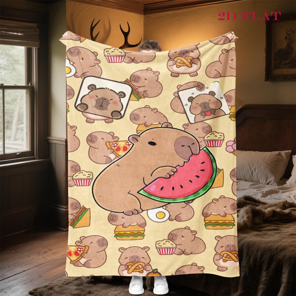 Whimsical Capybara Snacks Blanket Sofa Blanket Blanket Air Conditioning Blanket Bedroom Digital Printing