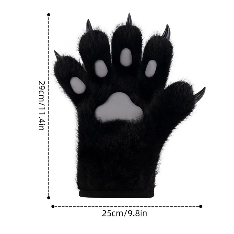 Stylish Plush Animal Paws Gloves Soft Faux Fursuit Cosplay Accessory Unisex Multi Color