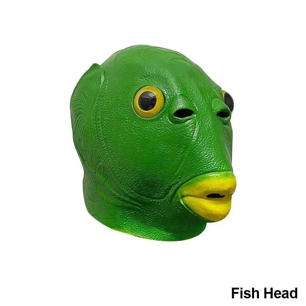 Halloween Funny Cosplay Costume Mask Unisex Adult Carnival Party Green Fish Head Mask Headdress Suitable for Fancy Dress Party