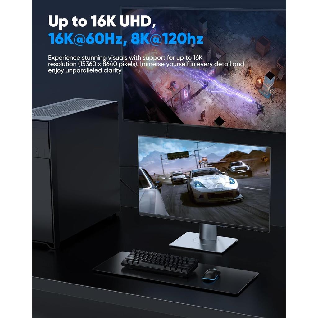 Displayport Cable 2.1, 16K DP 2.0 Cable [16K@60Hz, 8K@120Hz, 4K@240Hz 165Hz 144Hz] 54Gbps, HDCP DSC 1.2a, HDR10 FreeSync G-Sync for 3090 Graphics PC