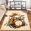 Stylish Drum Set Design Carpet with Orange and Black Patterns, Music Decor Suitable for use as an anti-slip for living room bedroom sofas