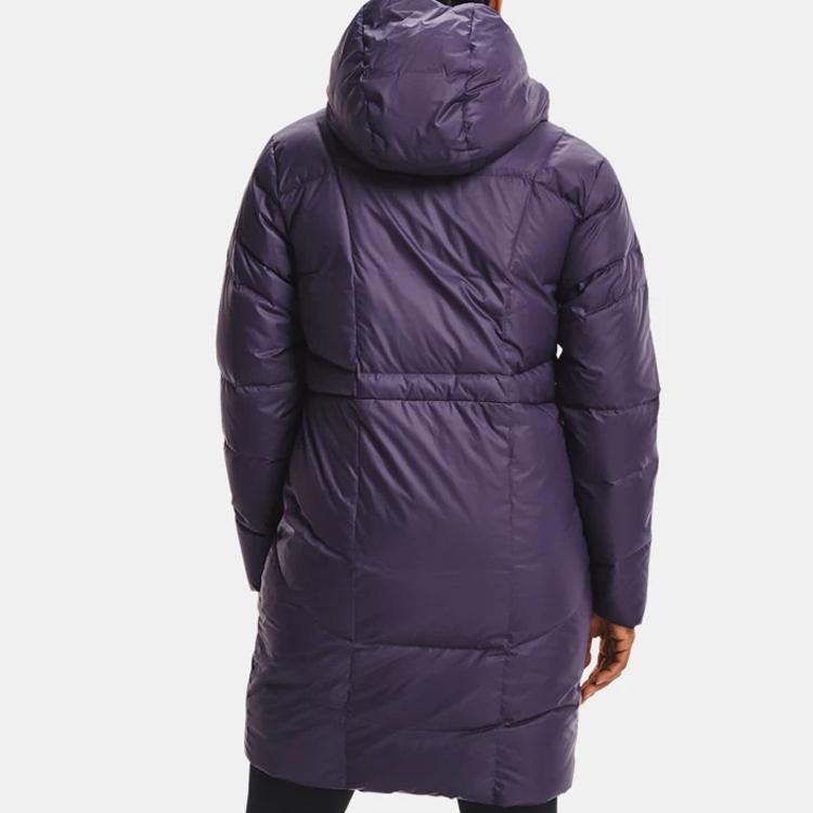 Under Armour Training Sports Solid Color Hooded Fitted Mid-Length Down Jacket Women Outerwear Purple 1342791-500