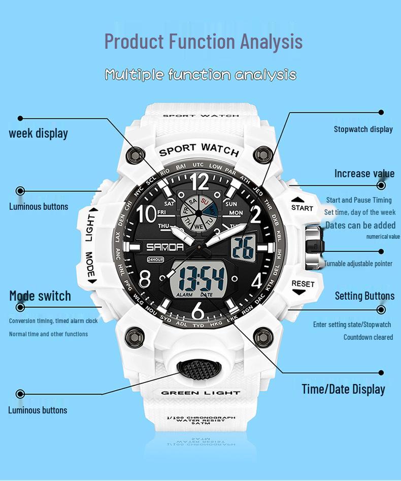Sanda Dual Display Trendige Paar-Sportuhr