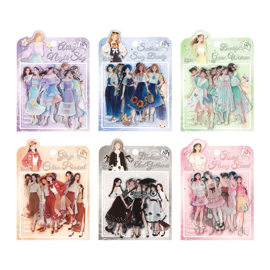 10pcs Peninsula Qinghuan Series Kawaii Girls DIY Decoration PET Stickers Creative Handbook Scrapbooking Journal Supplies