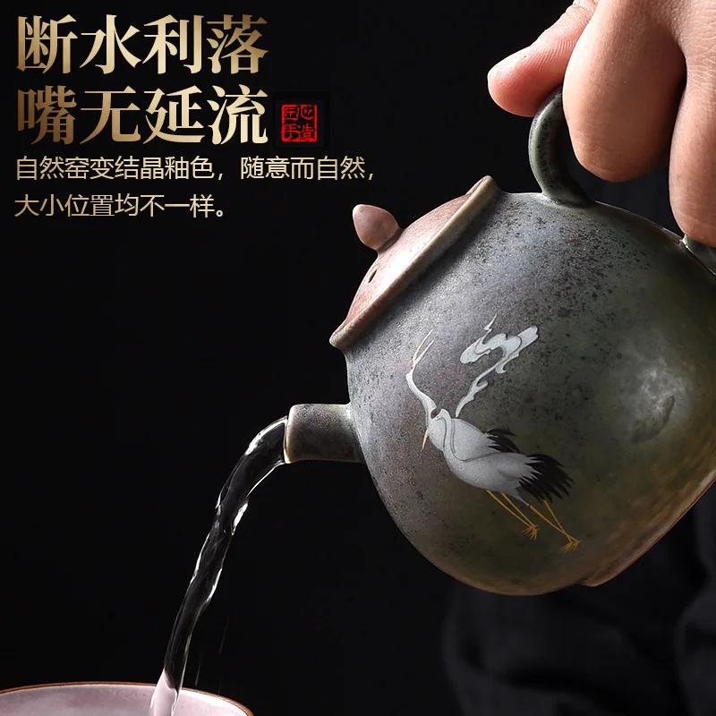 Chaleira de mudança de forno Fairy Crane cerâmica doméstica japonesa feita à mão retrô para infusão de chá kung fu pote único divisor de chá