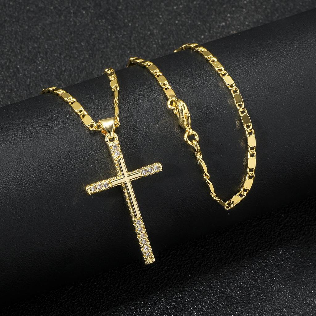 Elegant Cross Pendant Necklace with Inlaid Zircon for Men & Women – Trendy and High-end Jewelry