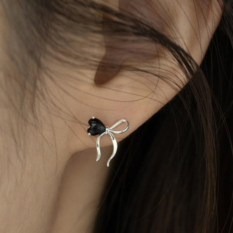 TATIANA (925 Silver) One-Side Heart Ribbon Earrings EC3086