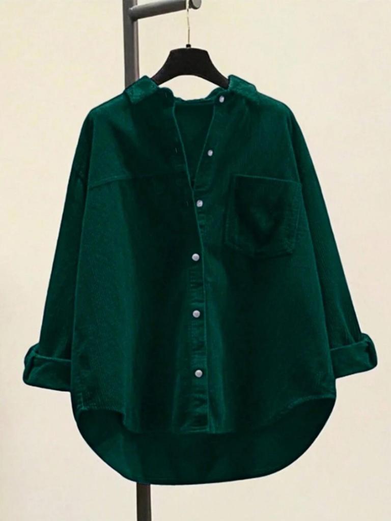 Autumn/Winter Plus Size Versatile Solid Color Long Sleeve Shirt - Korean Style