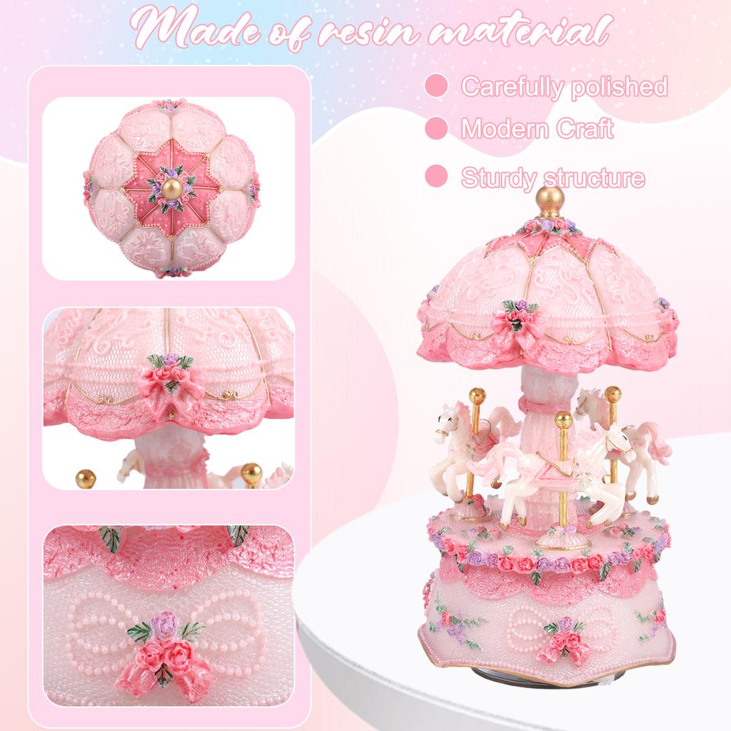 1 buc Cutie Muzicală Carusel cu 3 Cai Carusel Rotativ Strălucitor Cutii Muzicale pentru Fete Femei Copii Soră Fiică Mamă Cadouri