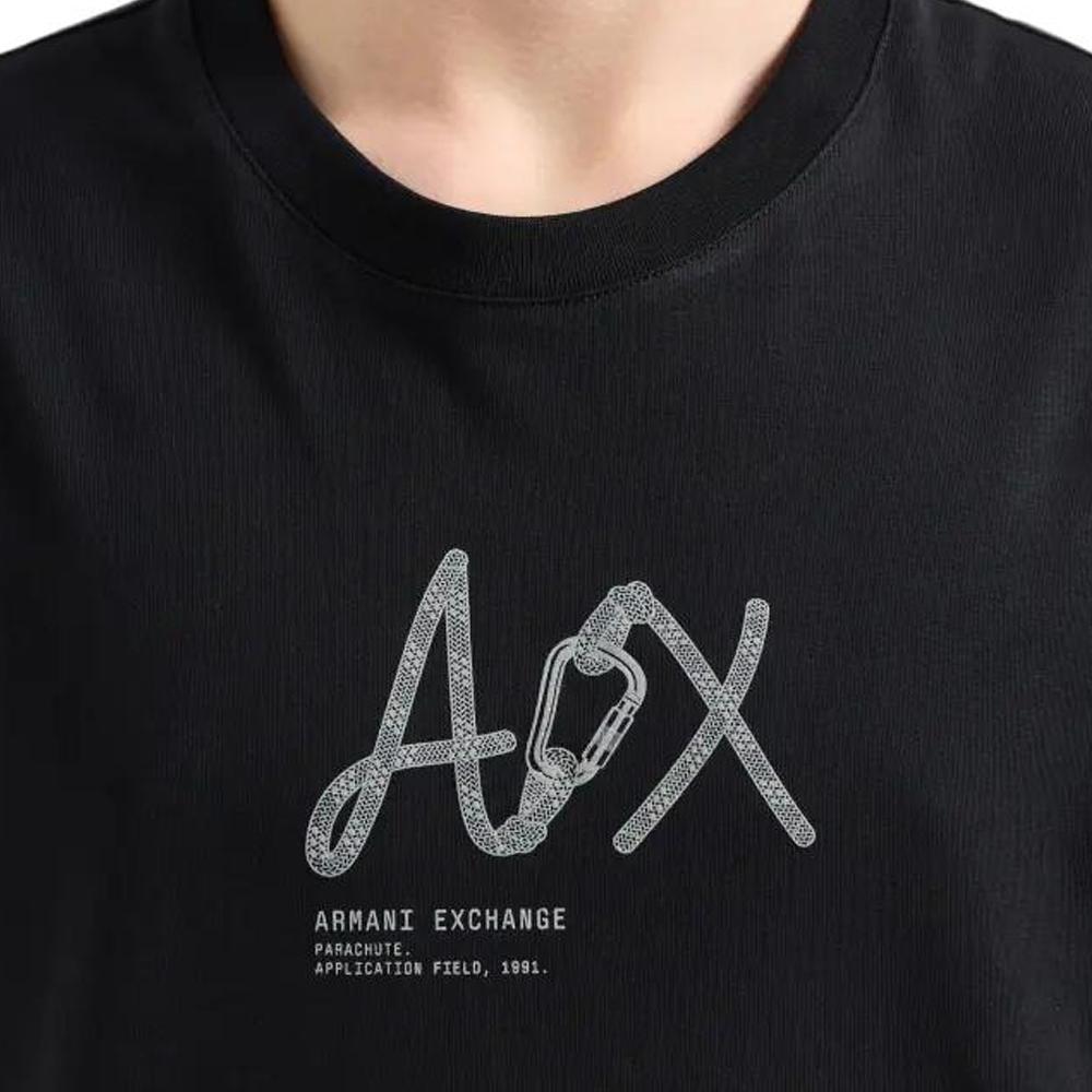 Armani Exchange Fitted Short Sleeve Crew Neck Creative Logo Printed T-Shirt Men Tops Black XM000566-AF10334-UC001