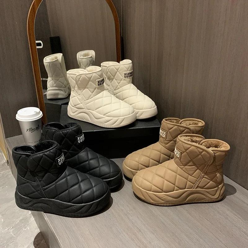 Fashion Snow Boots Women's Velvet Thickening New Winter Fashion Short-tube Slip-on Warm Bread Cotton Shoes Winter Boots Platform Shoes