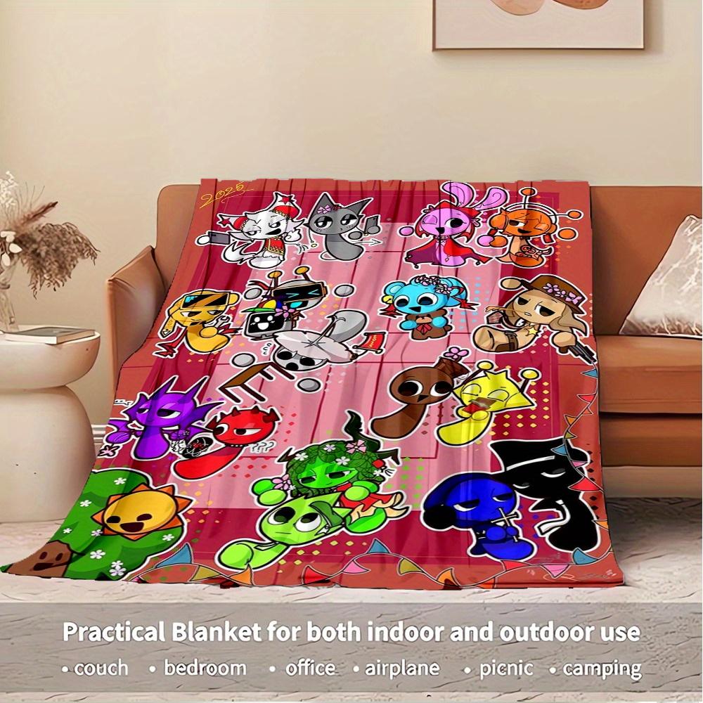 1pc sprunki,Cartoon ,IllustrationPrint Blanket Suitable for All Seasons, Perfect for Home, Travel, or Camping