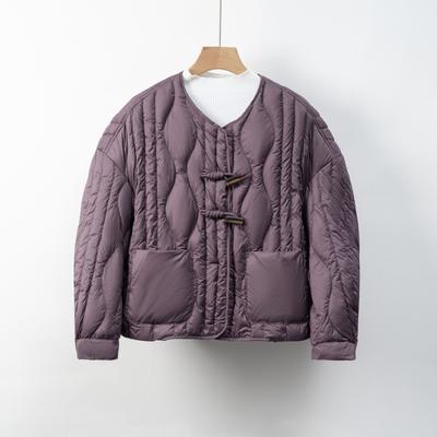 Daunenjacke, lässig, für Herbst und Winter, schlicht, im nationalen Stil, einfarbig, Rundhalsausschnitt, lockerer Mantel