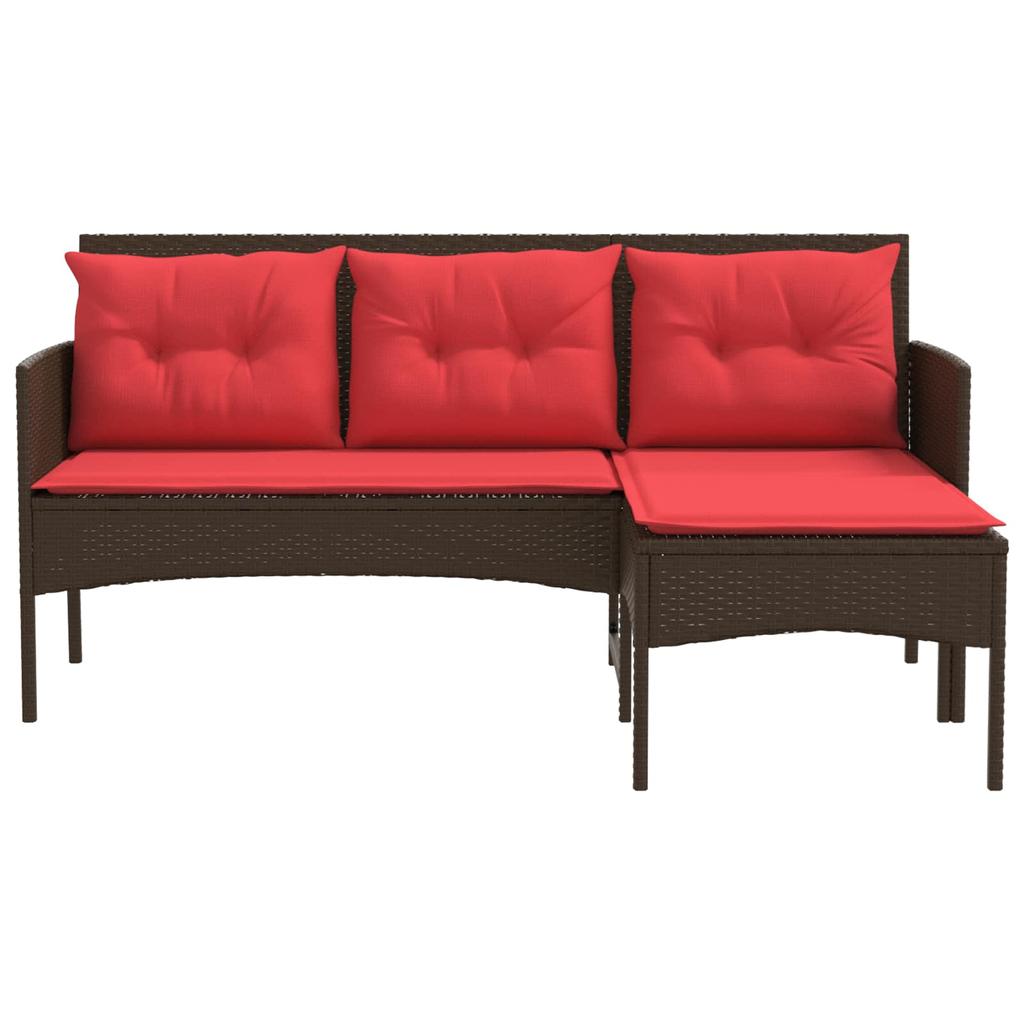 Garden Sofa Set with Cushions 2 pcs Brown and Red Poly Rattan