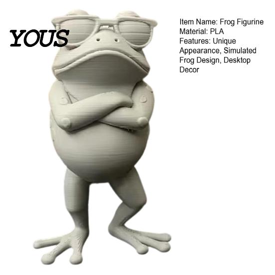 Crossed Arms Frog Statue 3D Printed Figure, Mini Desktop Ornament, Simulated Model Tsundere Collectible with Sunglasses Arms, Standing for Desk,