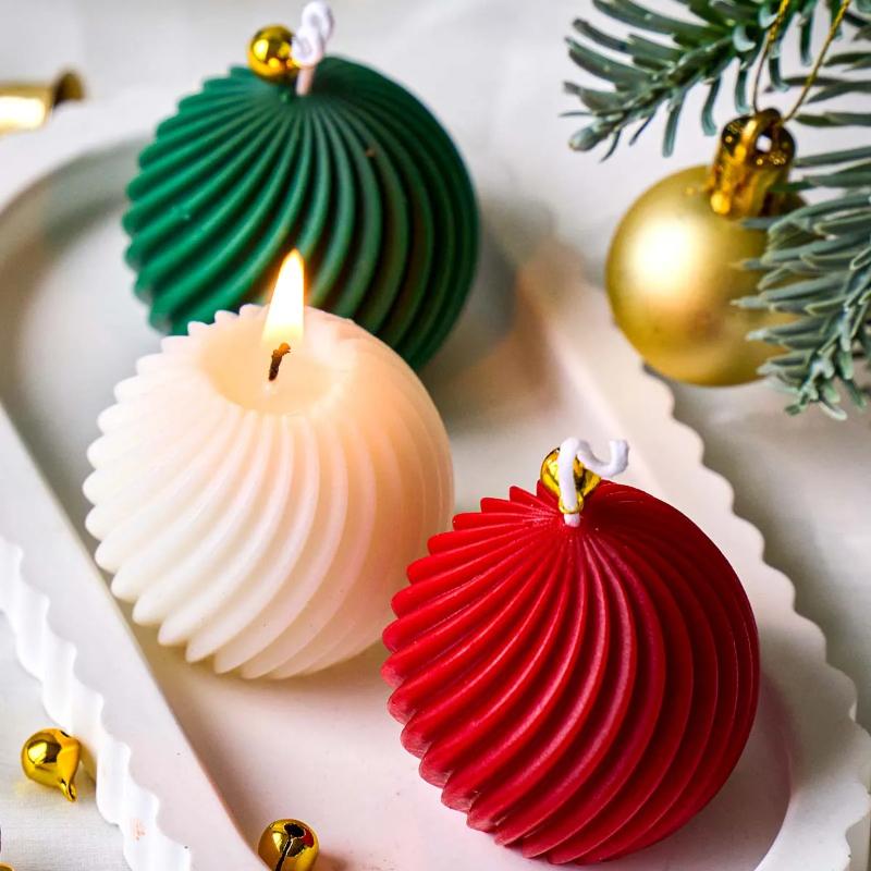Rotate Ball Silicone Candle Mold DIY Handmade Diagonal Stripes Aromath Soap Plaster Resin Craft Molds Christmas Souvenirs Winter