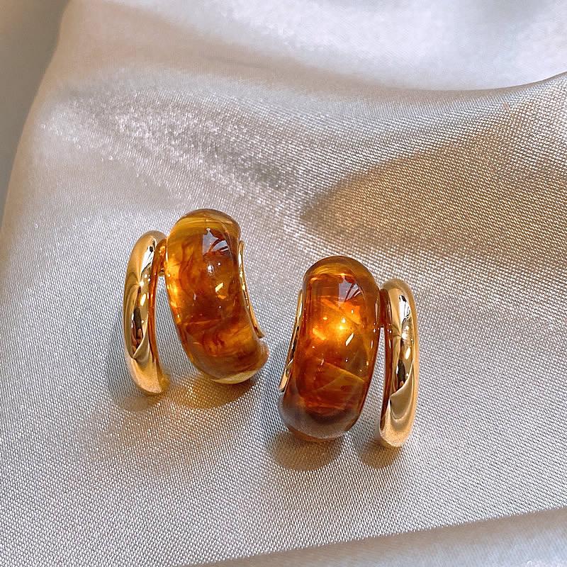 

Сережки-гвоздики з смоли Срібна голка з тигровим оком та леопардовим принтом - Ретро стиль Y2K, Висококласний нішевий дизайн для жінок.