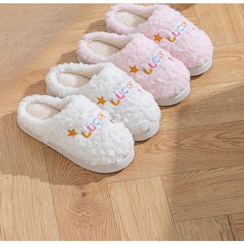 Cotton Slippers, Indoor Thick-soled Warm Shoes with Fleece for Women