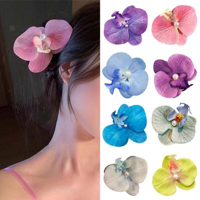 Phalaenopsis çiçek saç tokası sahte ipek çiçek tasarım firkete arka kafa saç pençe hafif şık aksesuar