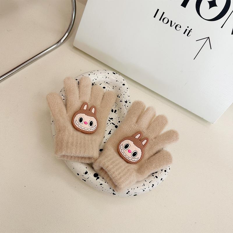 

Autumn and Winter New Cartoon Lab Cloth Children s Gloves Woolen Knitted Gloves for Boys and Girls Warm Thickened Finger Gloves one size