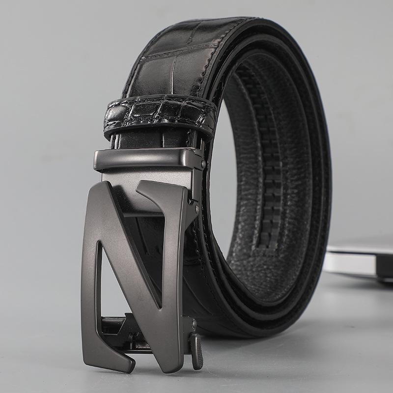 Men's Genuine Leather Automatic Buckle Belt - 2024 Top Layer Cowhide Business Style for Youth
