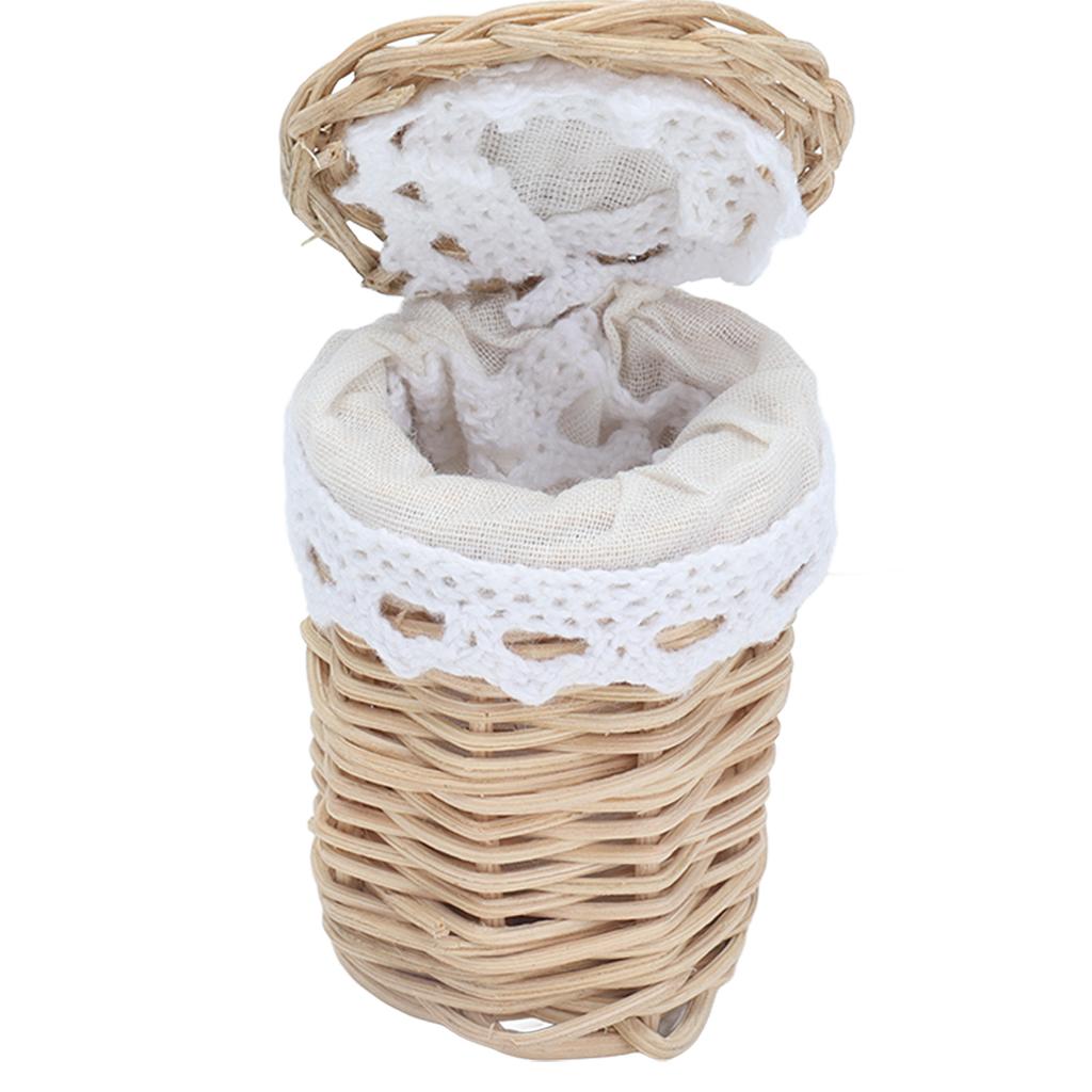 1/12 Doll House Basket Decoration Mini Bamboo Basket Doll House Accessory Lace Bamboo Basket