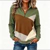 Women's Half-Zip Color Block Sweatshirt, Stand Collar Long Sleeve Geometric Pullover for Casual Wear