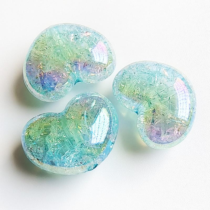 Iridescent Peach Heart Crackle Beads for DIY Jewelry Making